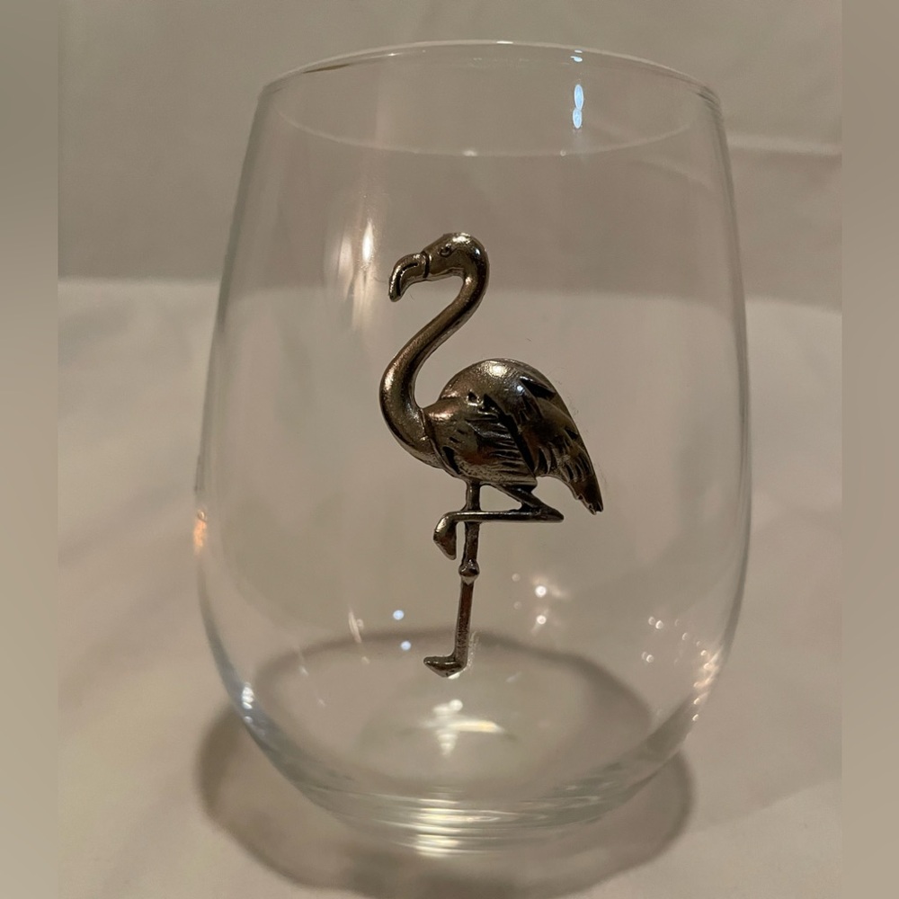 Pewter Flamingo large stemless wine Glass